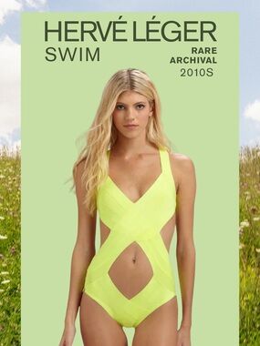 Rare Hervé Léger XS Neon Cutout Bandage One Piece Swimsuit